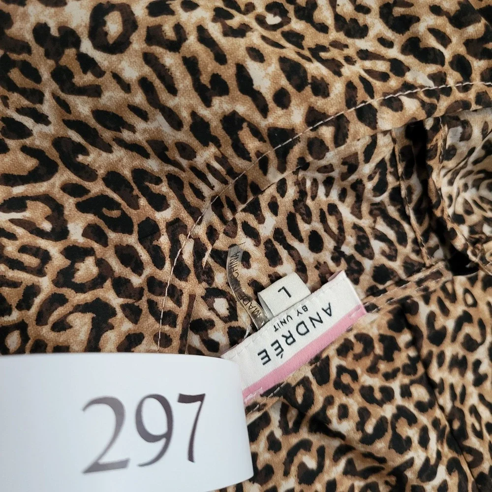 Leopard Animal Print Dress Womens Large Brown Ruffle Tiered‎ Sleeve 90s Mob Wife